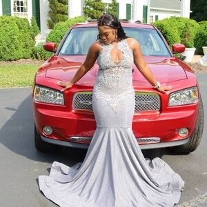 Elegant Silver beaded Prom Dress